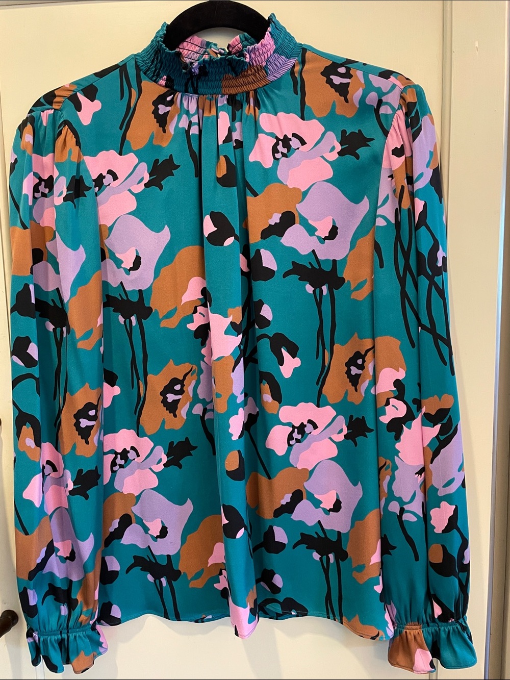 Tucker NYC Silk Stella Top in Dini's Tucker Teal Floral, Size M